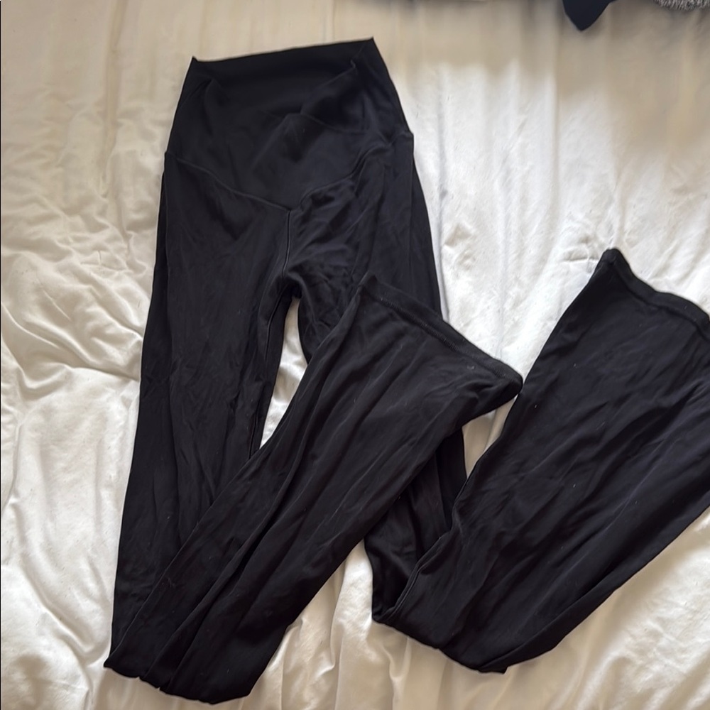Arie black cross Waisted flare leggings